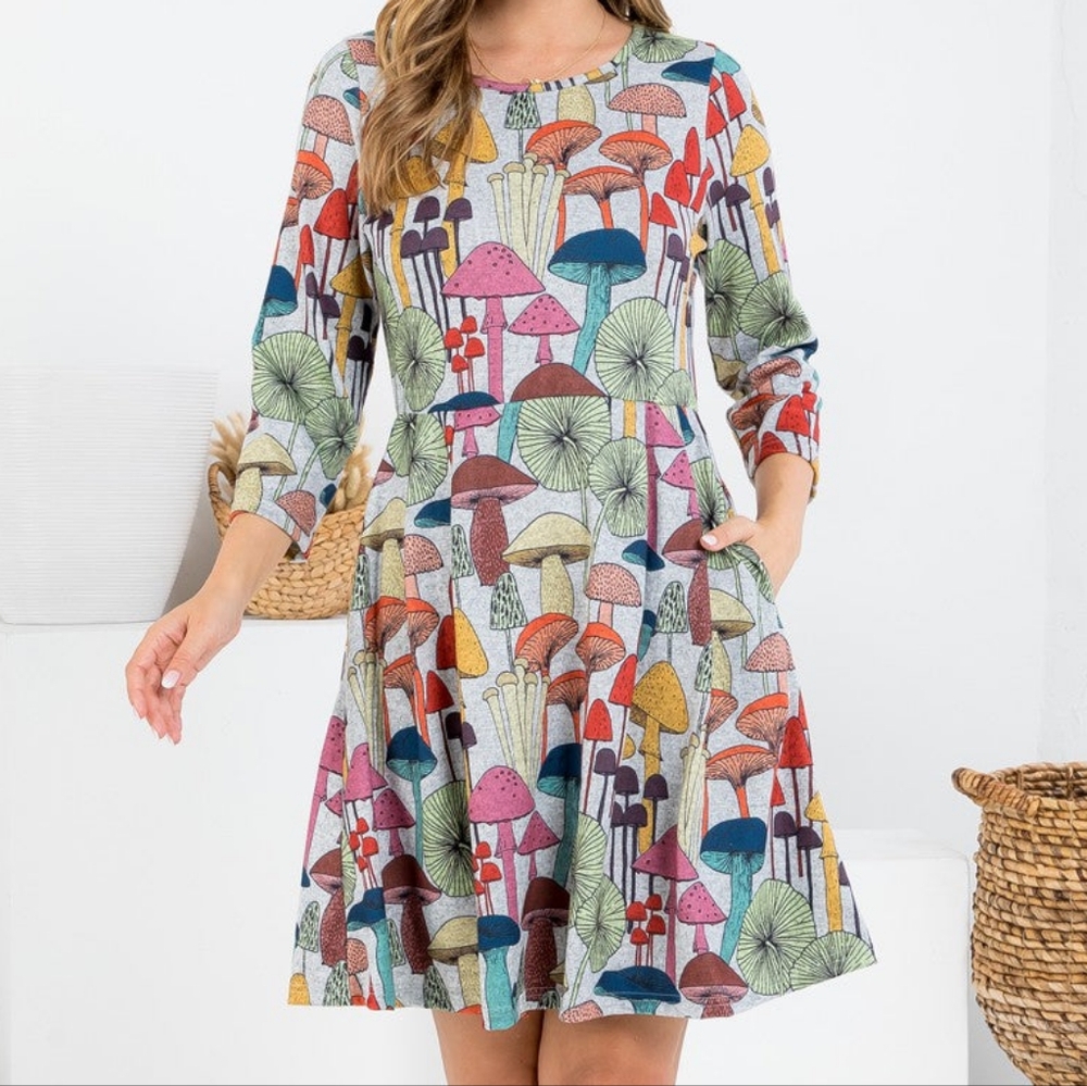 LA Soul Mushroom Long Sleeve Skater Dress